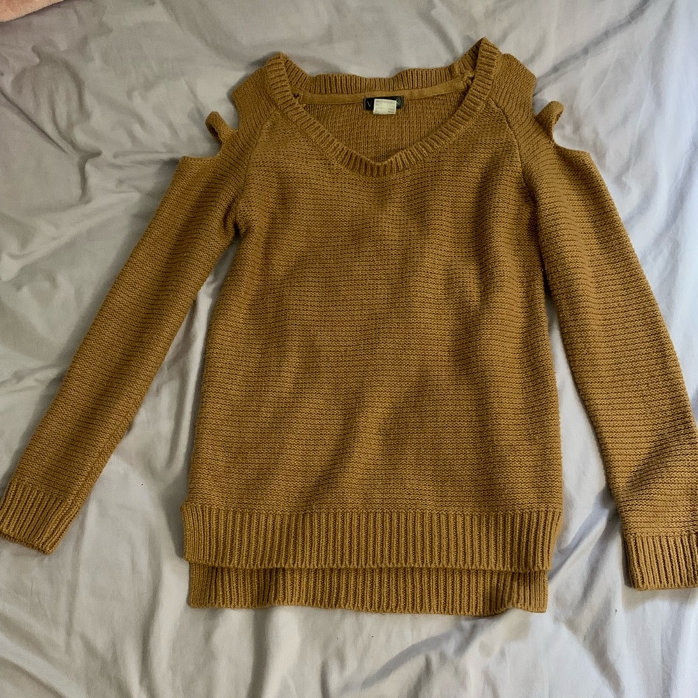 Brown Cut Out Sleeve Sweater